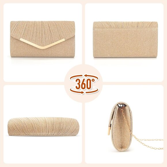 Champagne Glittering Envelope Style Evening Clutch with Detachable Chain for Wed - Picture 3 of 6
